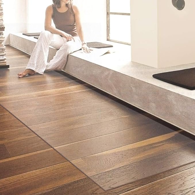NECAUX Custom Multisize 1.5mm Thick Frosted PVC Table Cover Protector - 44 x 78 Inch Kitchen Wood Grain Vinyl Transparent Table Cover Plastic Protective Pad for Dining Room Table