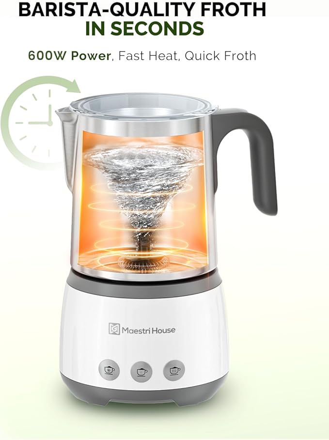 Maestri House Milk Frother, 4-in-1 Electric Milk Steamer and Frother, 16.9OZ 600W Smart Touch Control Hot and Cold Foam Maker, Memory Function for Latte, Cappuccinos, Warm Milk, Hot Chocolate Milk