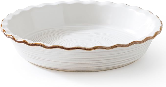 Frewinky Ceramic Pie Pan for Baking, 9 inch Pie Dish with Ruffled Edge, Nonstick Deep Pie Plate, Farmhouse Decor Quiche Tart Baking Dish for Thanksgiving, Microwave & Oven Safe, Set of 1
