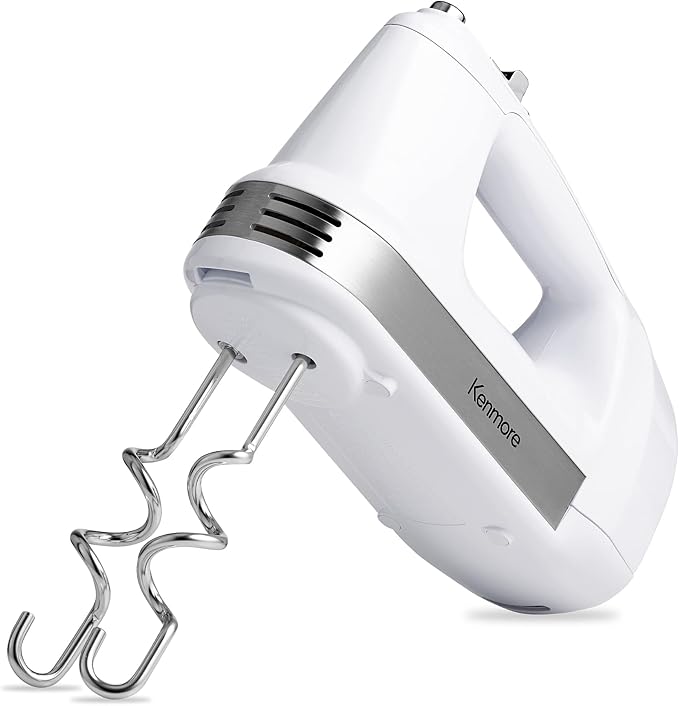 Kenmore Hand Mixer – 5 Speed Handheld Blender, Electric Egg Beater, Whisk, Dough Hooks, Storage Case, Turbo Boost for Cake Mix, Baking, Retractable Cord, Kitchen Appliances