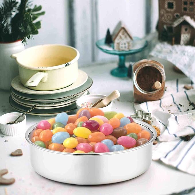 TeamFar 8 Inch Cake Pan, 3 Pcs Round Cake Pan Tier Cake Pan Set Stainless Steel, Healthy & Heavy Duty, Mirror Finish & Easy Clean, Dishwasher Safe