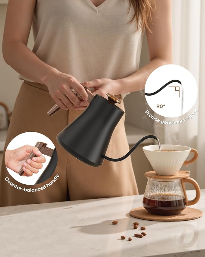 Smart Electric Gooseneck Kettle with WiFi Control, Pour-Over Coffee & Tea Kettle, ±1°F Precise Temp, 100% Stainless Steel Quick Boil Hot Water Heater Keep Warm, Pro Brewing Teapot 0.8L, 1000W