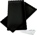 KAQAHIDO 17" x 8" x 1.5" Black Serving Tray Set, Wave Edge Melamine Platters for Cookie, Appetizer, Charcuterie, Snack, Dessert, Party Food Display, Stackable, Set of 2