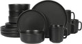 Gibson Home Zuma Stoneware Plates, Bowls, & Mugs Dinnerware Set - Matte Black, Service for Four (16pcs)