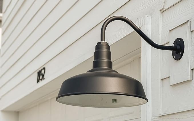 Steel Lighting Co. Gardena Barn Light | Outdoor Wall Mounted | 16" Dome | 16" Gooseneck | Farmhouse Light Made in America | Hunter Green Exterior/Brass Interior