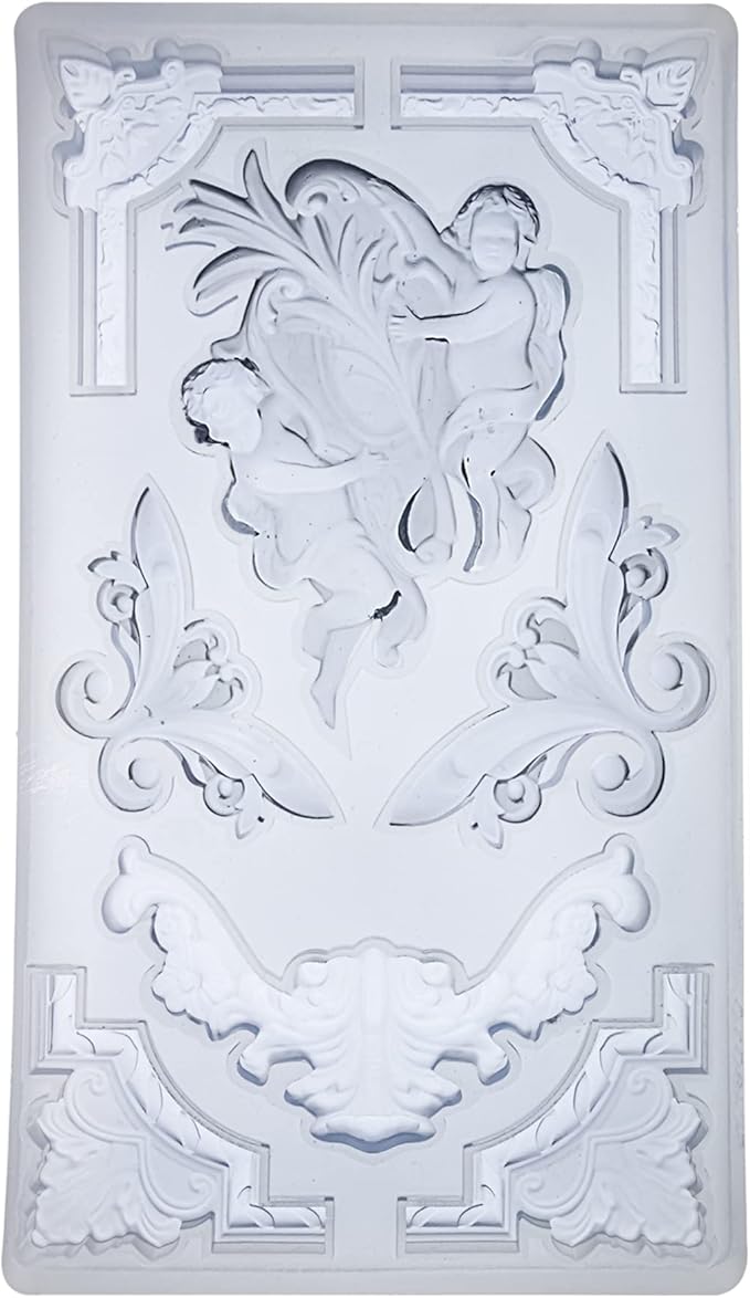 Art Mold for Polyclay Air Dry Clay Plaster, Border Frame with Cupids