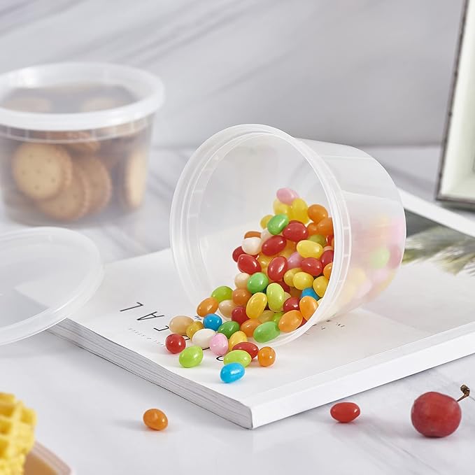 [240 Set - 16 oz.] Plastic Deli Food Storage Containers With Lids, Disposable togo containers for soup, Meal Prep, Slime | BPA Free | Stackable | Leakproof | Microwave | Dishwasher | Freezer Safe