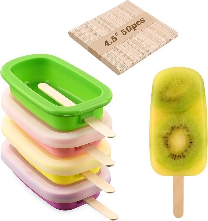 WMKGG Stackable Silicone Popsicle Molds with Lids, 4 PCS Ice Cream Molds with 50 Wooden Sticks for Cake Pop, Ice Pop, Cakesicle (Standard Size/Multicolor)