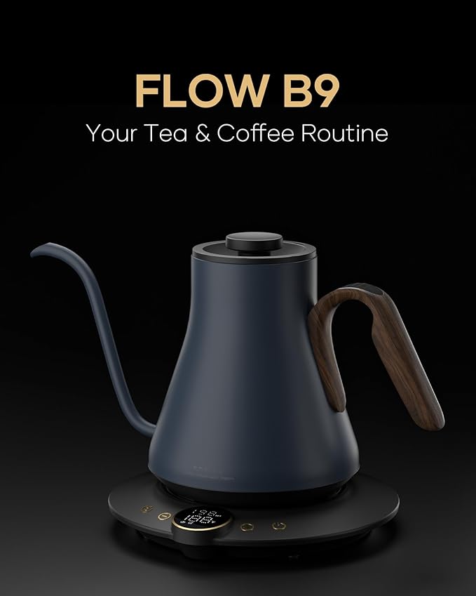 Cocinare FLOW B9 Gooseneck Electric Kettle, Precise Temperature Control for Pour-Over Coffee & Tea Brewing, Stainless Steel Interior, Rapid Heating for Boiling Water 1500W/0.9L (Picasso Blue)