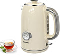 Electric Stainless Steel Tea Kettles1500W-1.7L-with Thermometer, Auto Shut-Off & Boil-Dry, Cool Touch Handle, BPA Free Kettle & Hot Water Kettle (Beige)