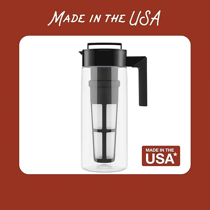 Takeya Flash Chill Iced Tea Maker - Airtight & Durable Iced Tea Maker Jug with Silicone Carry Handle - Leak-Proof & Lightweight Tea Infuser with Patented Flash Chill Technology - 1 Quart, Avocado