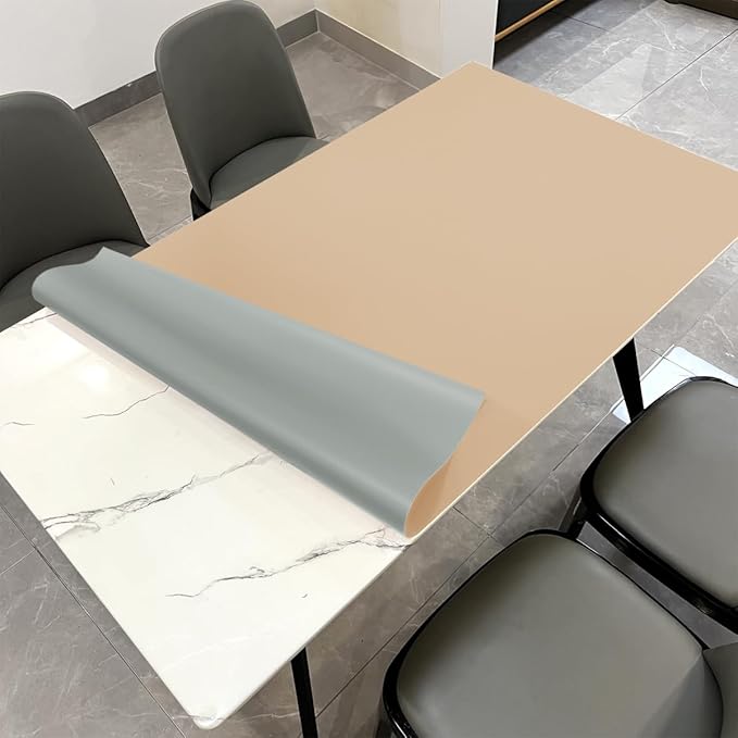 Table Top Protector for Dining Room Table - Can Be Used On Both Sides Waterproof and Easy to Clean Good Flatness Used for Dining Table(Light Brown+Gray 44x84)