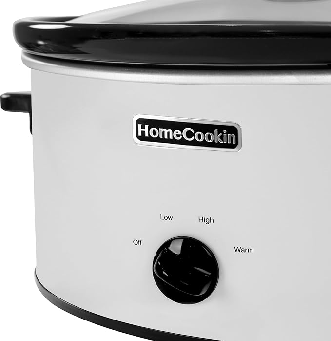 HOMECOOKIN 8 Quart Slow Cooker Oval Manual Pot Food Warmer with 3 Cooking Settings, White Stainless Steel