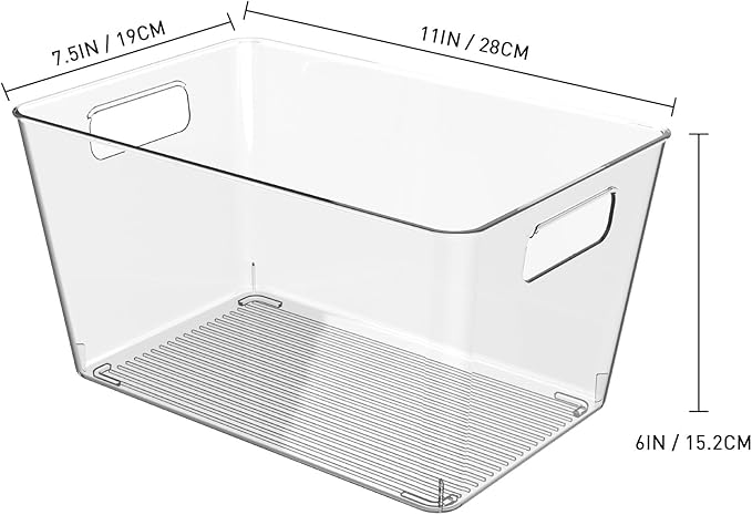 12 Pack Clear Plastic Storage Bins, 11" Large Pantry Organizer Bins with Handles, Plastic Containers for Refrigerator,BPA-Free Perfect for Kitchen,Fridge,Cabinet,Pantry,Bathroom,Closet Organization