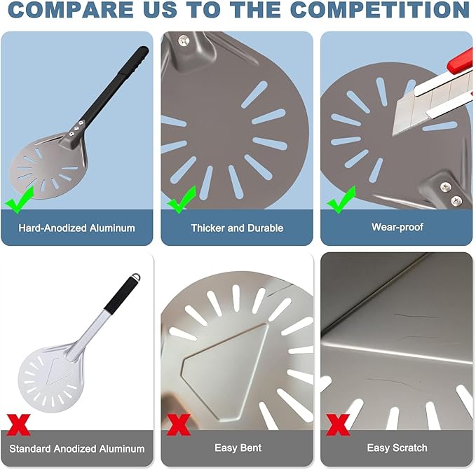 Pizza Turning Peel 6 Inch Round Aluminum Perforated Pizza Peel Turner with Metal Handle Pizza Paddle for Homemade Pizza Oven Accessories