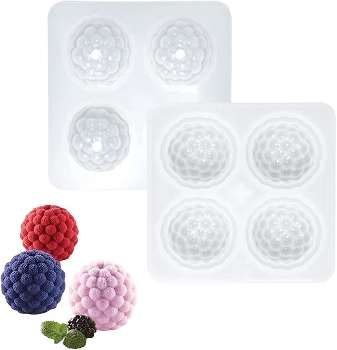 OCPO KITCHEN 3D Raspberry Silicone Mold for Baking Mousse Cake, Candy, Chocolate, Truffle, French Dessert, Pastry, Cupcake, Fruit Ice Cream Mould, Cake Decoration Mold, Raspberry Shape (4-Cavity)