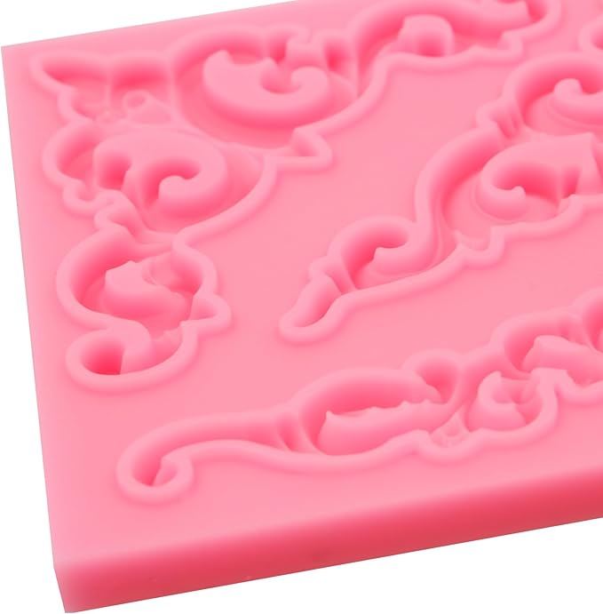 Baroque Corner Silicone Molds, Curlicues Relief Scroll Chocolate Cake Border Molds, Filigree Flower Lace Fondant Baking Molds for Cake Decoration Cupcake Topper Candy Gum Paste Clay Resin