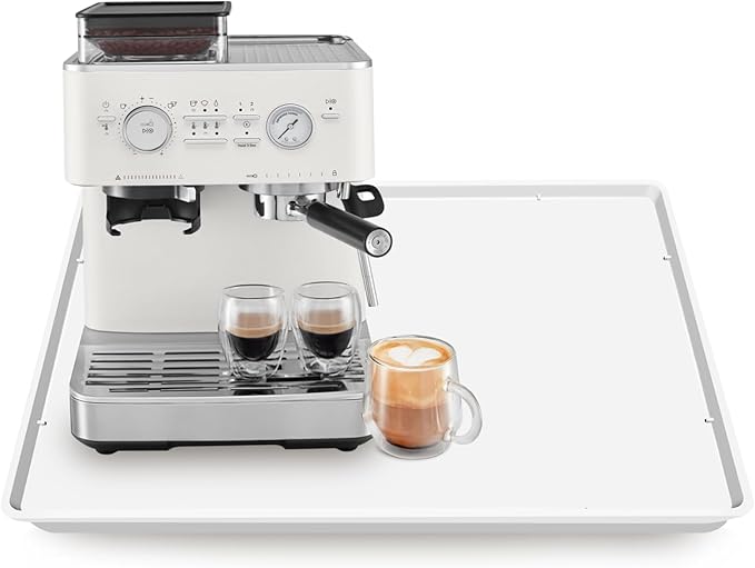 TOHONFOO Silicone Coffee Maker Mat with Lip, 19.7'' x 15'' Heavy Duty Coffee Maker Mat for Countertops, Coffee Tray Fit Under Coffee Machine Appliance Automatic Machines Espresso Accessory, White