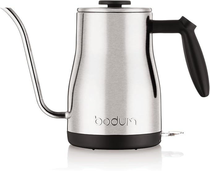 Bodum 34oz Bistro Gooseneck Electric Water Kettle, Pour Over Coffee & Tea, Brushed Stainless Steel