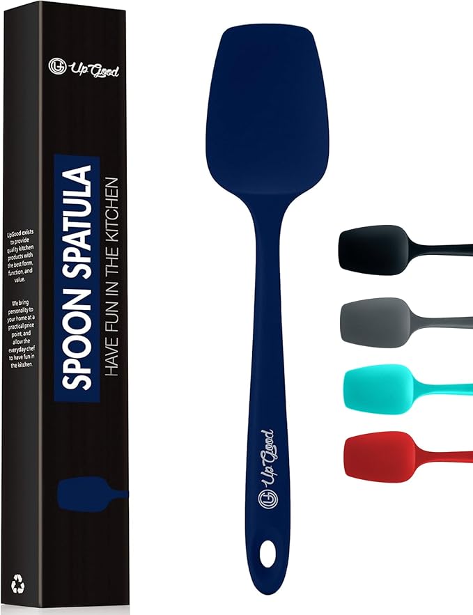 Silicone Spoon Spatula - 600ºF Heat-Resistant Non-Stick Rubber Spoonula | Use as Silicone Kitchen Scraper Utensil - Baking and Cooking Strong Stainless Steel Core | UpGood Kitchen Utensils, (Blue)