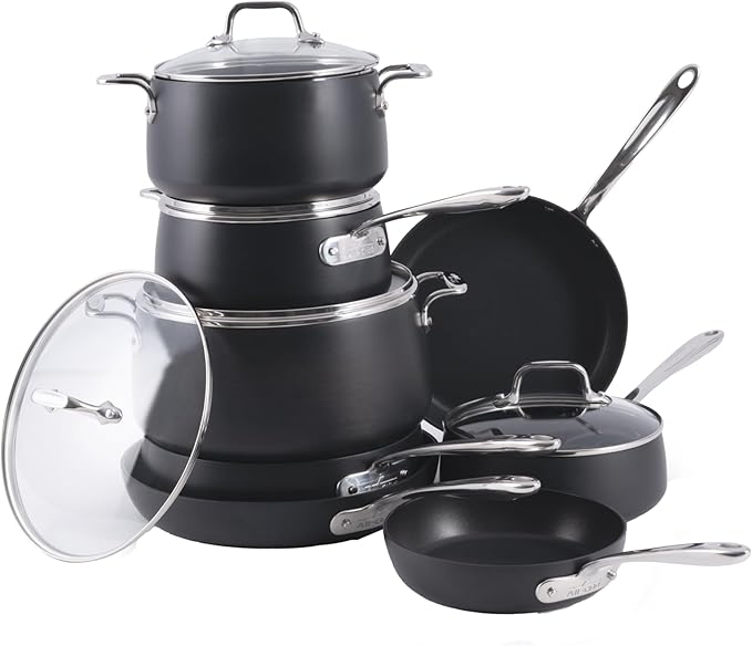 All-Clad HA1 Hard Anodized Nonstick Cookware Set 13 Piece Induction Oven Broiler Safe 500F, Lid Safe 350F Pots and Pans Black