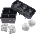 Ticent Ice Cube Trays (Set of 2), Silicone Sphere Whiskey Ice Ball Maker with Lids & Large Square Ice Cube Molds for Cocktails & Bourbon - Reusable & BPA Free