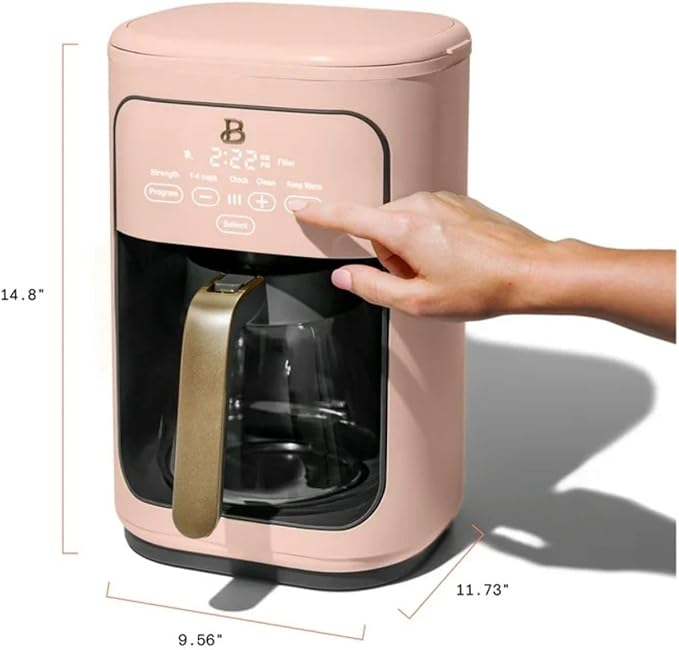 Beautiful Coffee Maker, 14-Cup, Touch-Activated Display, Programmable, Automatic Shut-Off, 1200W, Keep Warm, 24h Timer (Rose)