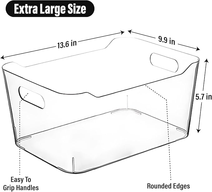 Clear Extra Large Plastic Storage Bins, Pantry Organizers and Storage Containers Fridge Organizer Bins for Organizing Home, Kitchen Organization Under Sink Bathroom Refrigerator Freezer Laundry Room