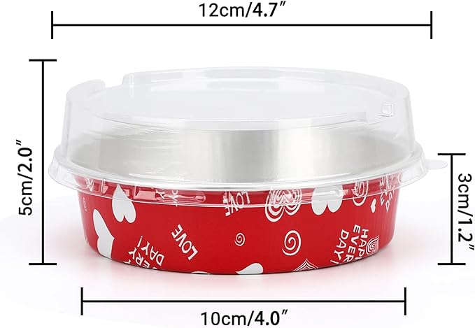 Beasea Mini Pie Pans with Lids Disposable, Set of 100 Pack 4” 8oz Red Aluminum Baking Foil Tins Small Round Tart Container for Individual Cupcake Cheesecake Ramekin Dessert Muffin Quiche Oven Dishes