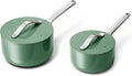 Caraway Nonstick Ceramic Sauce Pans with Lids (3 qt & 1.75 qt) - Non Toxic, PTFE & PFOA Free - Oven Safe & Compatible with All Stovetops (Gas, Electric & Induction) - Sage