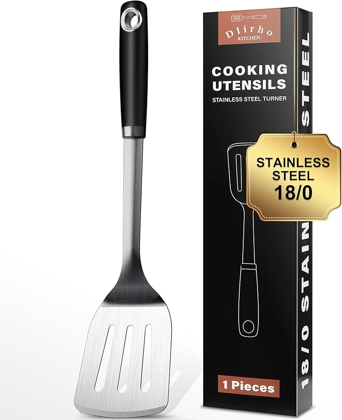 Stainless Steel Spatula Set, 1PC Heavy Duty Turner/Metal Spatula, High Heat Resistant Kitchen Cooking Utensils, Ideal Cookware for Frying Steak, Fish, Eggs or Pancakes