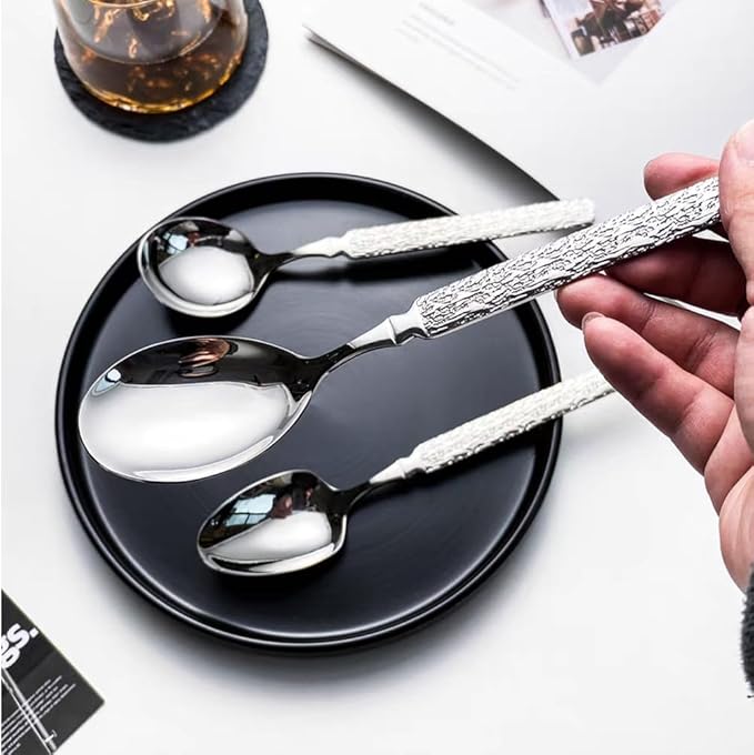 Thickened Stainless Steel Dinner Spoons with Hammered Edge,Serving Spoon Set,Heavy Table Spoons for Dinner, Party Wedding,Set of 4
