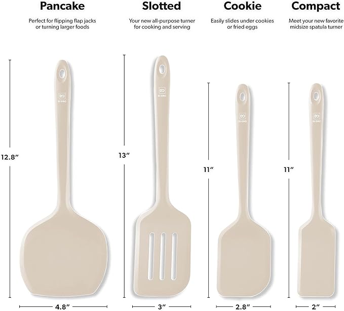 New DI ORO Silicone Turner Spatula Set - Kitchen Spatulas for Nonstick Cookware - Cooking Utensils for Flipping Eggs & Pancakes - 600°F Heat-Resistant BPA Free Turners - Dishwasher Safe (4pc, Clay)