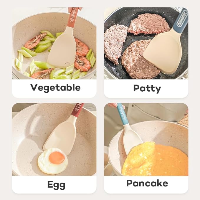 Silicone Small Spatula for Cooking Flexible Beveled Turner with Solid Inner Core and Heat Resistant Nylon Handle Ideal Spatula for Non-Stick Cookware