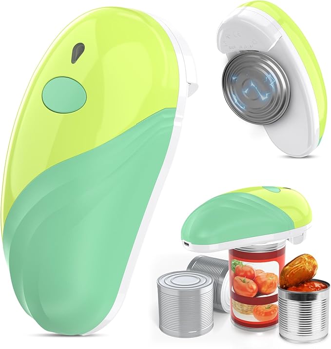 HuiJuKeJi Electric Can Opener, Rechargeable Automatic Can Opener for Seniors with Arthritis, One-Touch Hands-Free Can Opener for Almost Can Sizes, Smooth Edge & Food-Safe Kitchen Gadgets-Green