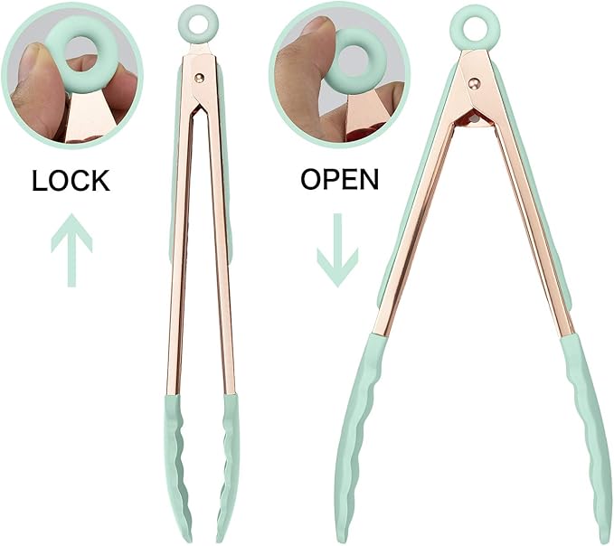 COOK WITH COLOR Stainless Steel Silicone Tipped Kitchen & BBQ Tongs Set, 2 Pc Tongs, Green
