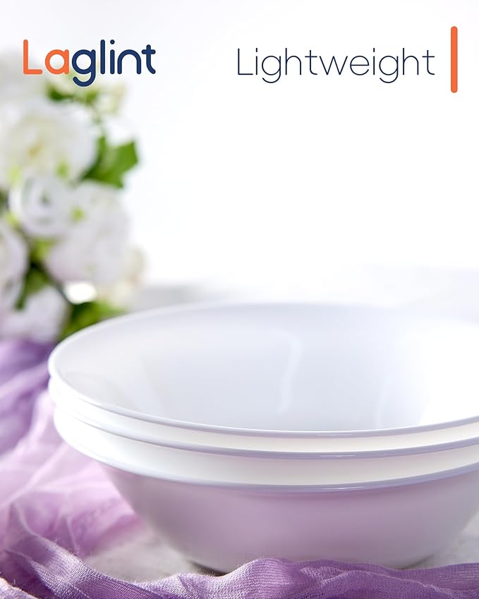 14 OZ (16 OZ MAX) White Opal Glass Cereal Bowl Set of 6, 6.5 inch Dishwasher & Microwave Safe Round Bowls for Soup, Salad and Rice