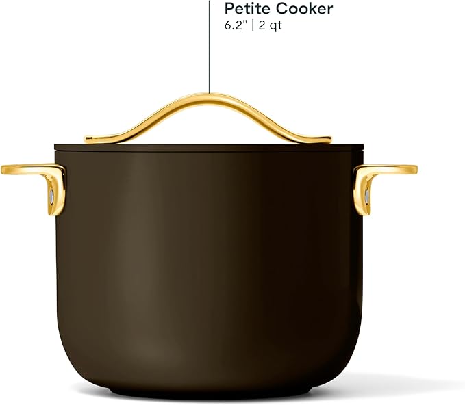 Caraway Petite Cooker - 2 Qt Ceramic Coated Pot - Free From Forever Chemicals - Perfect for Rice, Grains, or Sauces - Black
