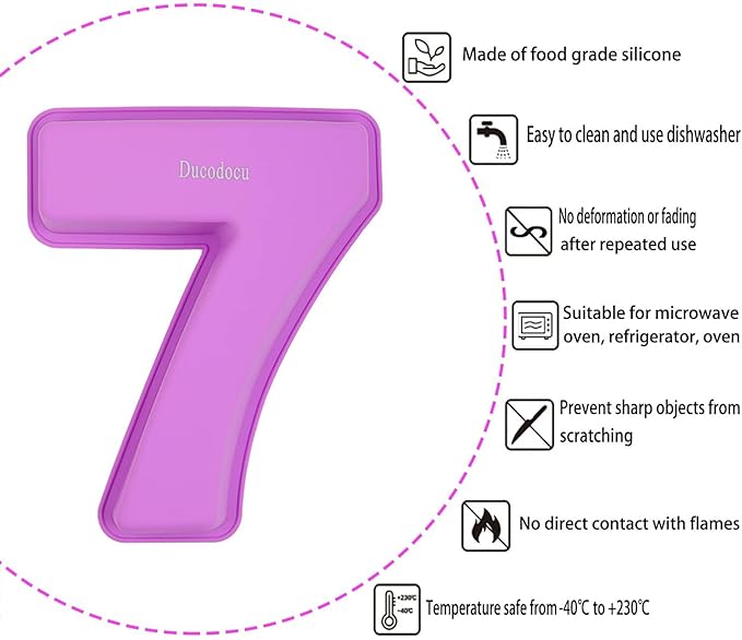 Ducodocu Large Silicone Number Cake Mould 3D Novelty Cake Pan DIY Baking Mold for Birthday Anniversary Number of 7
