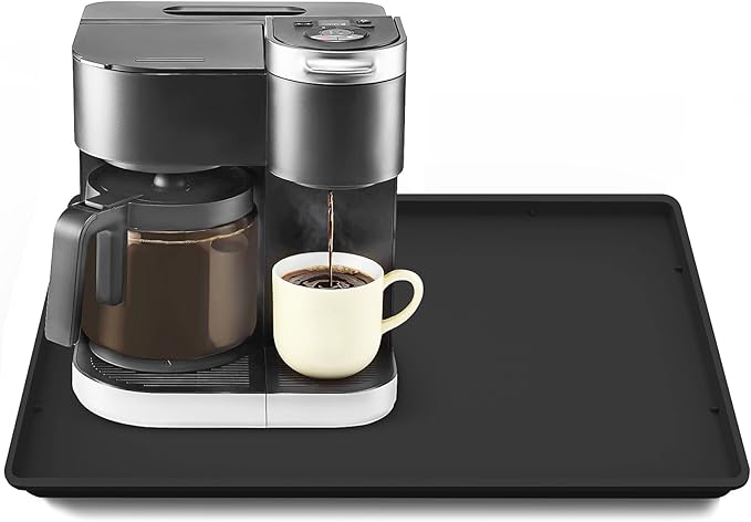 TOHONFOO Silicone Coffee Maker Mat with Lip, 19.7'' x 15'' Heavy Duty Coffee Maker Mat for Countertops, Coffee Tray Fit Under Coffee Machine Appliance Automatic Machines Espresso Accessory, Black