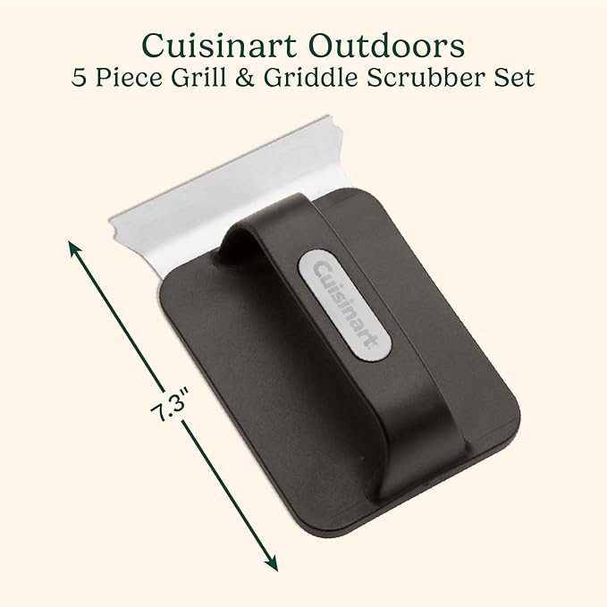 Cuisinart 5-Piece Grill & Griddle Scrubber Set, Bristle Free Stainless Steel 3 Steam Cleaning Sponges with Water Tray, Perfect for Grill & Griddle Cleaning Easy Stain Remover, BBQ & Camping Tool