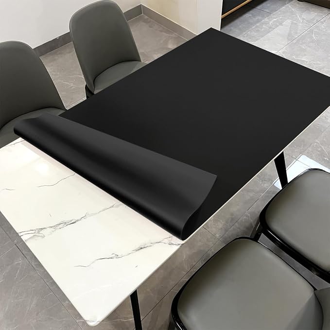 Desk Cover - 30x66 Inch Waterproof Easy to Clean Can Conceal Flaws Protector The Table Top from Scratches Used for Dining (Black+Black 30x66)