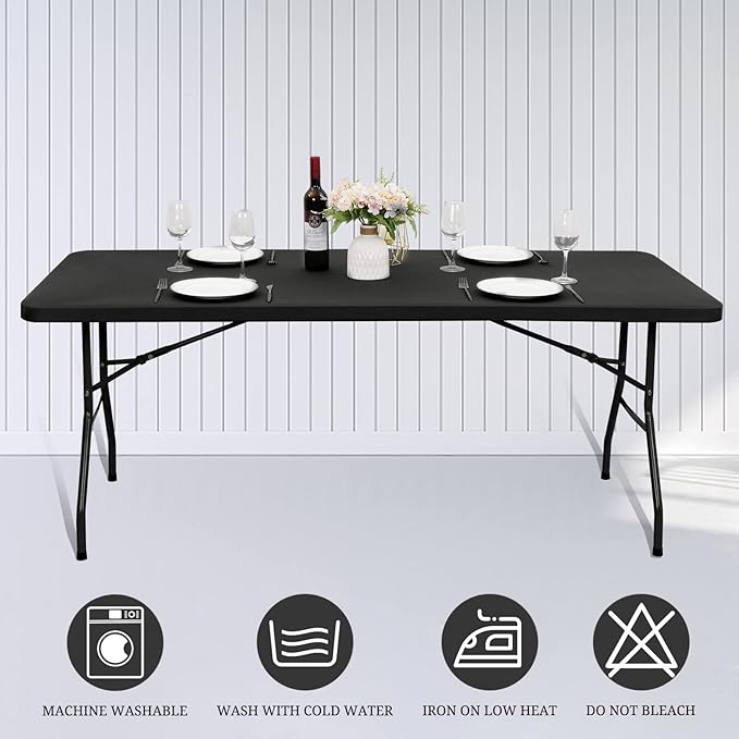 10 Pack Stretch Fabric Table Top Cap Cover, fits 6' Tables, Spandex Table Covers Washable Elastic Rectangle Tablecloth Protector for Indoor Outdoor Party Picnic Wedding, Gray, 30" W x 72" L