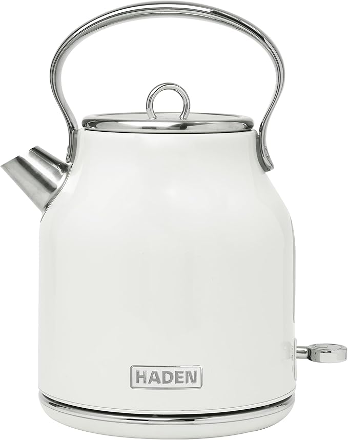 Haden Heritage 1.7 Liter Stainless Steel Electric Kettle, Hot Water Kettle with 360-Degree Base and Auto Shutoff, Ivory & Chrome