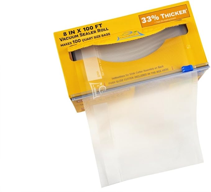 6" x 100' Mega Roll & Cutter Box Vacuum Sealer Bags Roll (No More Scissors) 4 mil 100 Foot OutOfAir, 33% Thicker, BPA Free, Sous Vide, Commercial Grade, Works with FoodSaver Sealers