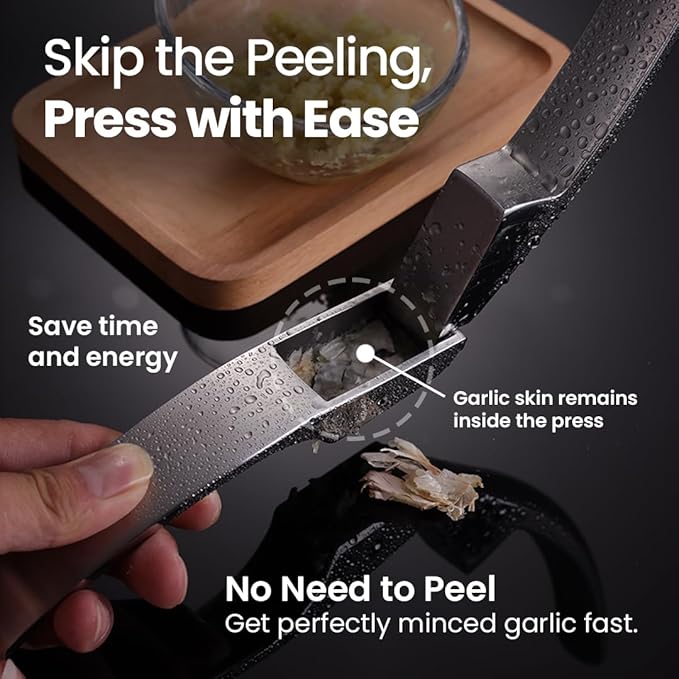 No Peeling Required Garlic Press Stainless Steel with Detachable Handle for Fine Mincing - Premium Garlic Mincer Tool, Rust-Proof, Easy to Clean, Dishwasher Safe Garlic Crusher with 5-Year Warranty