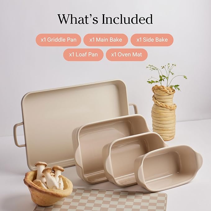 Our Place Bakeware Set | 5-Piece Nonstick, Toxin-Free, Ceramic, Cast Aluminum Set w/Oven Pan, Bakers, & Oven Mat | Space-Saving Nesting Design | Oven-Safe | Bake, Roast, Griddle and more | Blue Salt