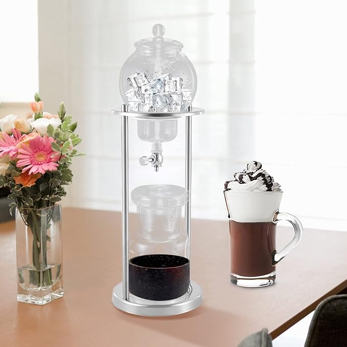 Cold Brew Drip Coffee Maker, 600ml/20.29oz Iced Coffee Brewer Machine Dripper Pot with Measuring Spoon and Stainless Steel Filter for Home Office Coffee Shop