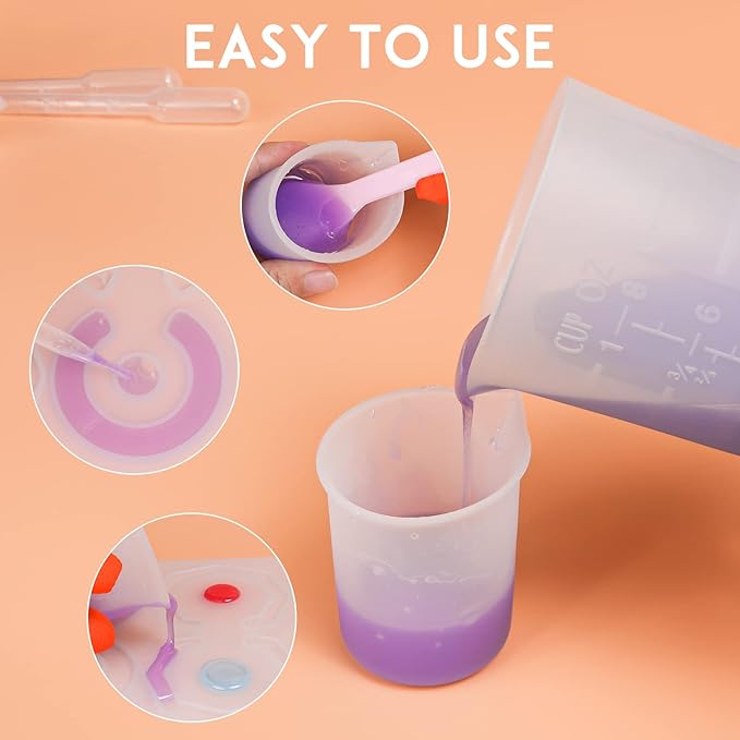 Silicone Resin Measuring Cups Tool Kit, Non-Stick Silicone Cups for Epoxy Resin, Reusable 250&100ml Silicone Mixing Cups with Stir Sticks, Pipettes, Epoxy Resin Supplies, Molds, Jewelry Making