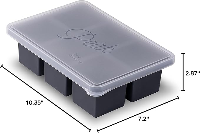 W&P Cup Cubes Silicone Freezer Tray with Lid, Charcoal, Makes 6 Perfect 1-Cup Portions, Freeze & Store Soup, Broth, Sauce, Leftovers, Dishwasher Safe